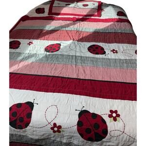 Vintage Ladybug Twin Quilt Bedding Set + Matching Pillow Sham Cottagecore Girls